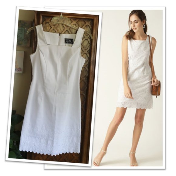 City Triangles Dresses & Skirts - Vintage City Triangles Square Neck White Eyelet Embroidered Dress